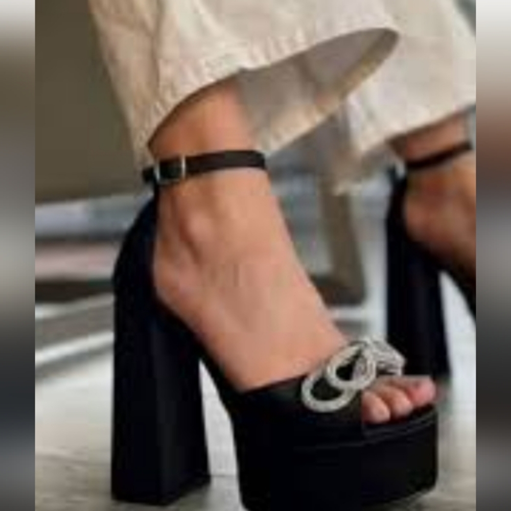 Black Suede Embellished Platform Heels